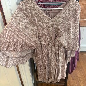 Pink Lily Boho Patterned Jumpsuit in Taupe